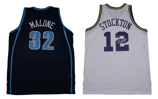 Lot of (2) Utah Jazz Hall of Famers Signed Jerseys: Malone & Stockton (Arenas LOA & Beckett)